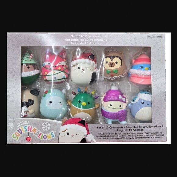 Squishmallows Set of 10 Holiday Christmas Ornaments Plush Decor NWT - Picture 1 of 5